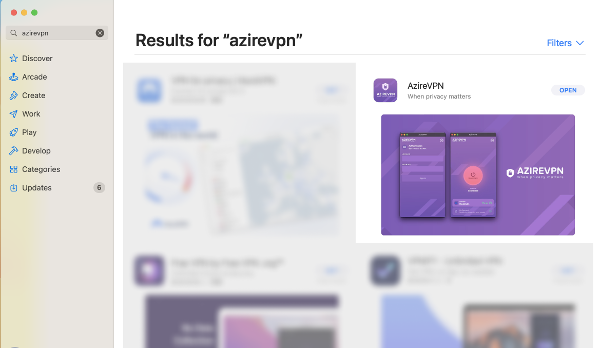 Screenshot of the Apple Appstore showing the AzireVPN Client Download